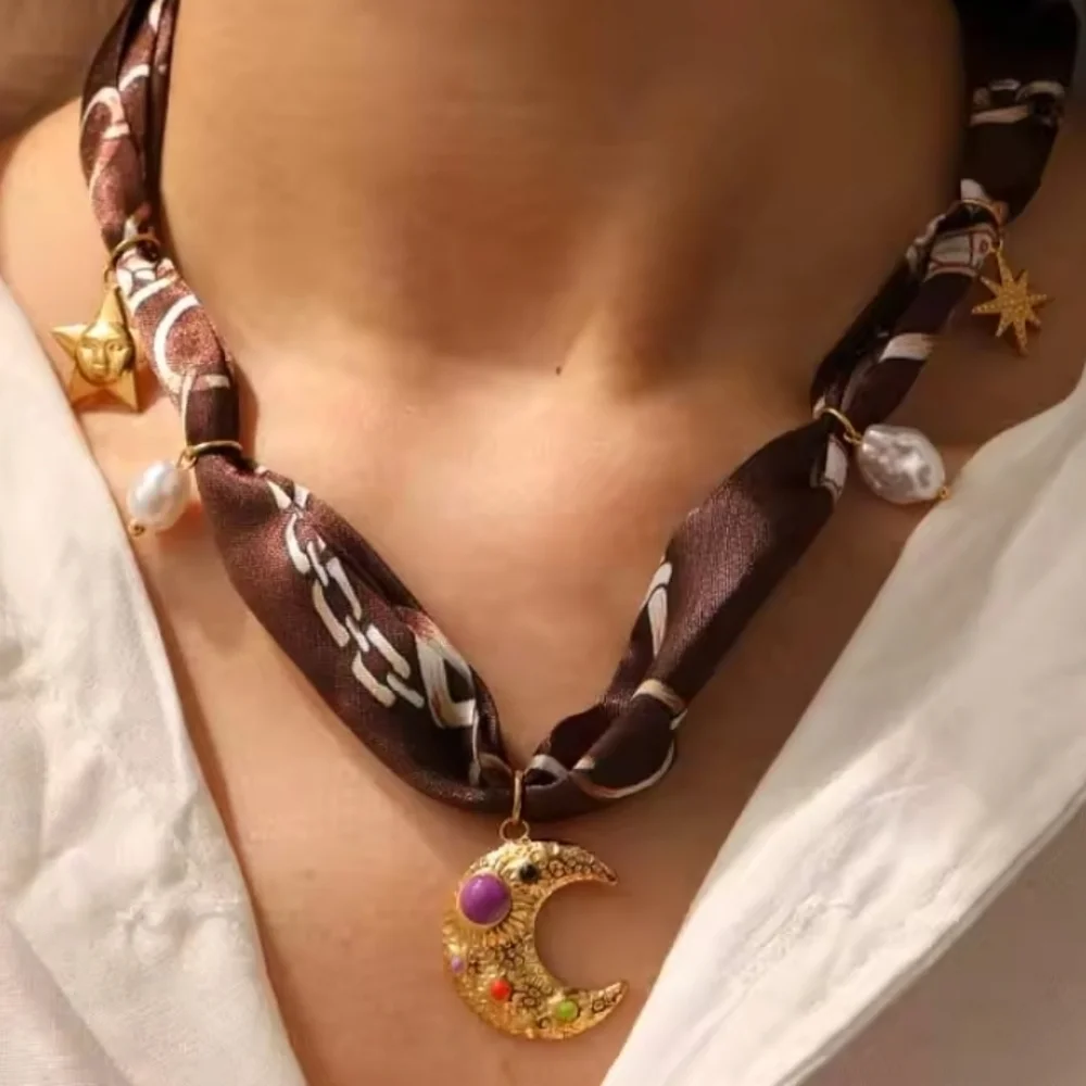 New Celestial Dreams Scarf Charm Necklace 18K Gold Plated | NWOT